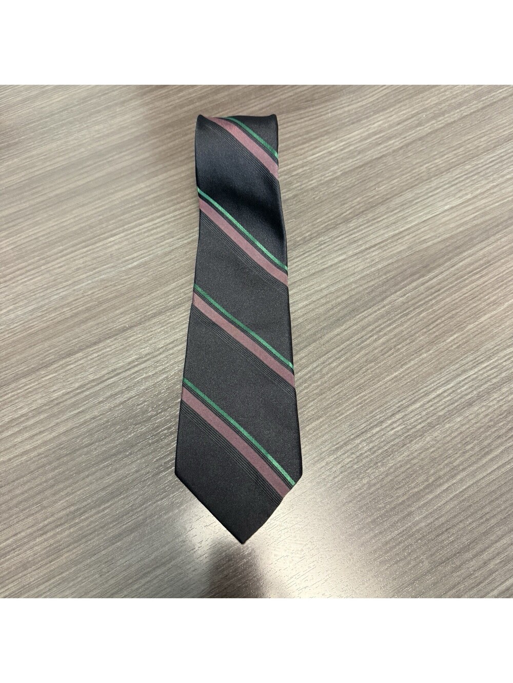 VTG Lord Ascot Men's Necktie Tie Silk Black Green Mauve Striped Made USA